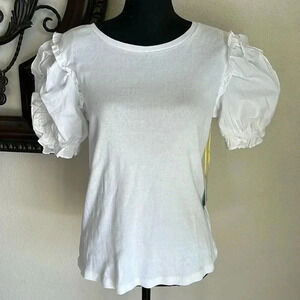 CeCe White Lightweight 100% Cotton Puff Ruffle Short Sleeve Top NWT